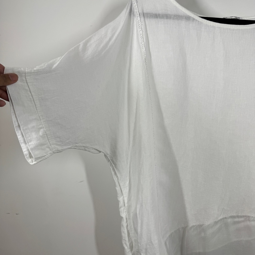 San Gimignano White Linen Silk Blend Asymmetric Hem Tunic Lagenlook Top One Size - Picture 5 of 13
